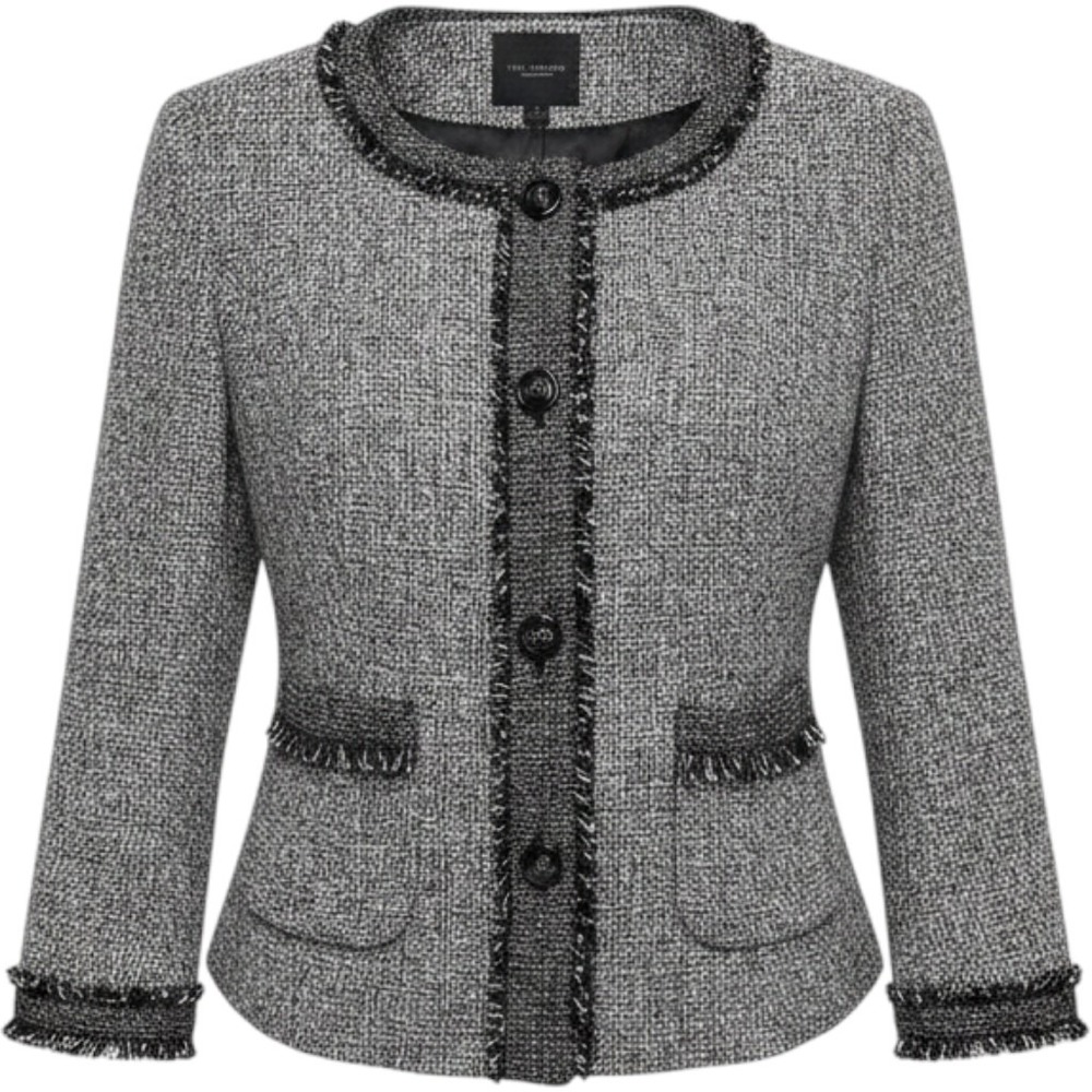 The Limited Collection Grey Tweed Fringe Trim Button Front Blazer Jacket‎ Small